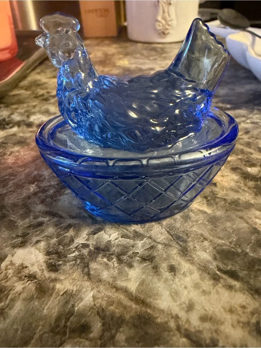 Cobalt Blue Glass. Mini  import hen on nest